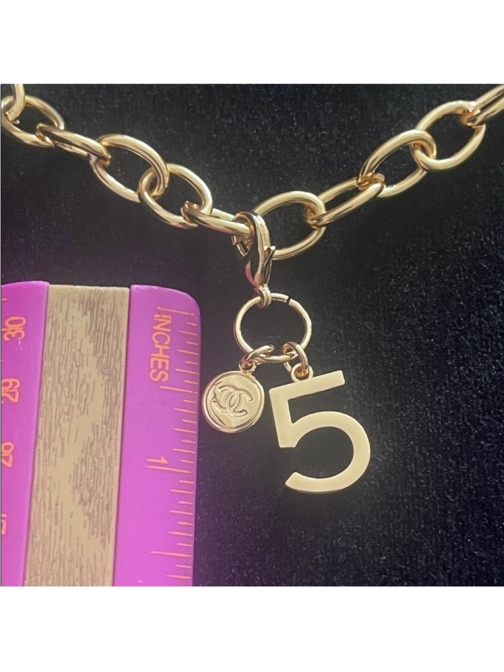 Gold Tone Chunky Chain Necklace with Chanel Number 5 Charm - Picture 7 of 12
